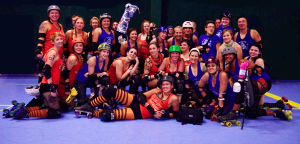 Swamp City Sirens and Millhopper Devils pose together as teams