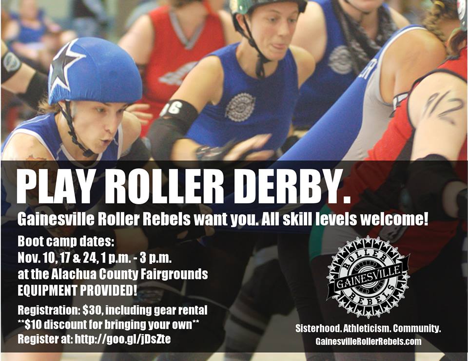 Gainesville Roller Rebels Play Roller Derby Boot Camp advertisements