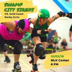 Advertisement for a Swamp City Sirens home bout featuring Apex Predator in a jam