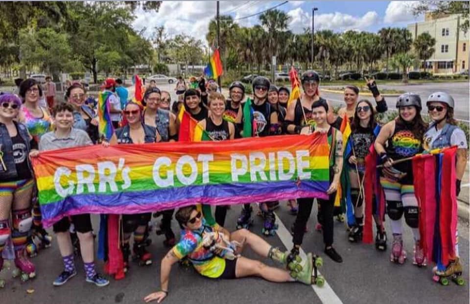 Gainesville roller rebels at the 2019 pride parade